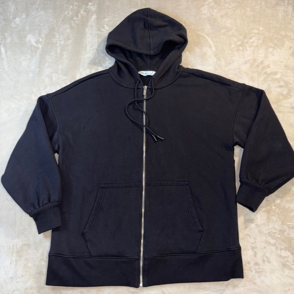 FLX Womens Black Full Zip Fleece Hoodie Sweatshirt Small WX5FA113RS